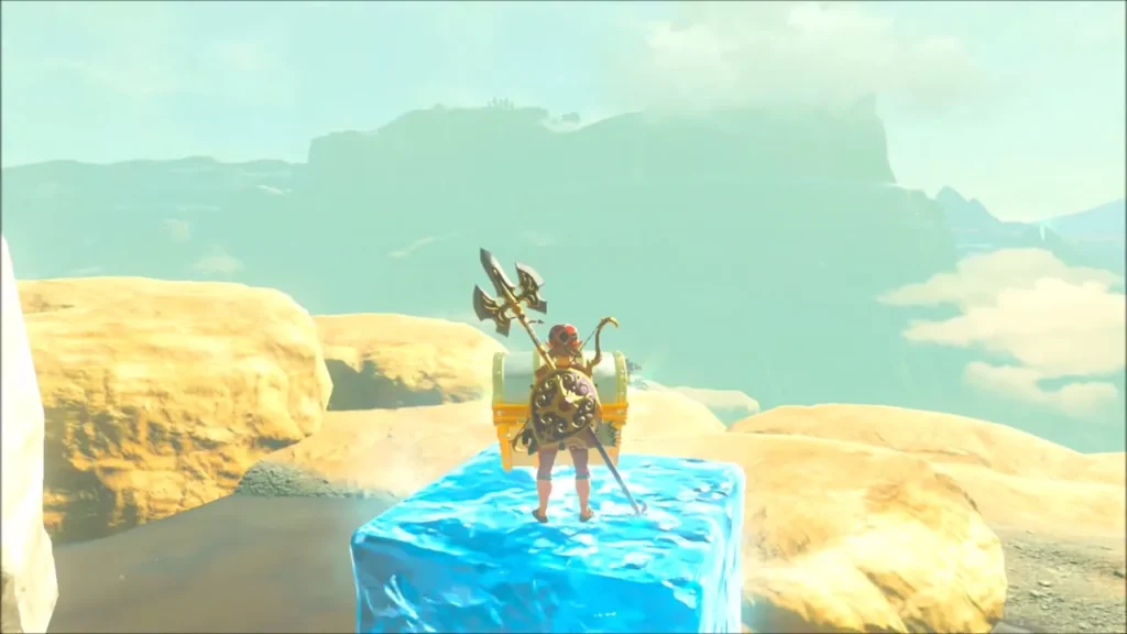 Link on an ice block with the golden chest pulled up beside him Link on an ice block with the golden chest pulled up beside him
