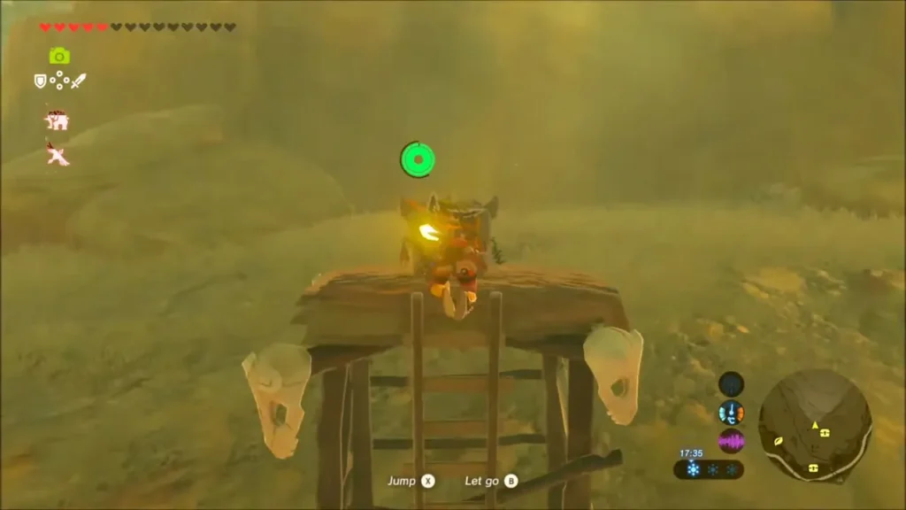 Link climbing the ladder to a glowing chest on the wooden lookout Link climbing the ladder to a glowing chest on the wooden lookout