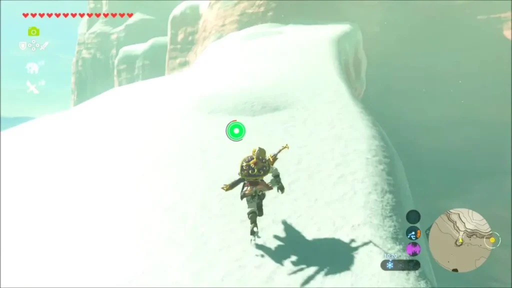 Link running up a steep snowy slope in the Gerudo Highlands Link running up a steep snowy slope in the Gerudo Highlands