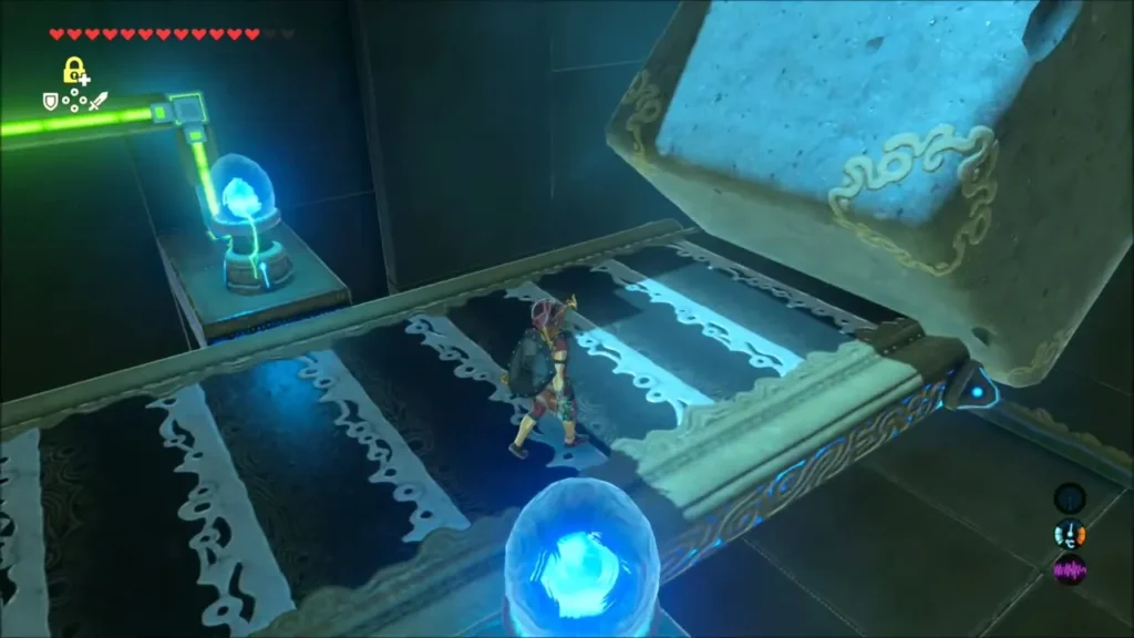 Link on the moving conveyor belt beside a large stone block Link on the moving conveyor belt beside a large stone block