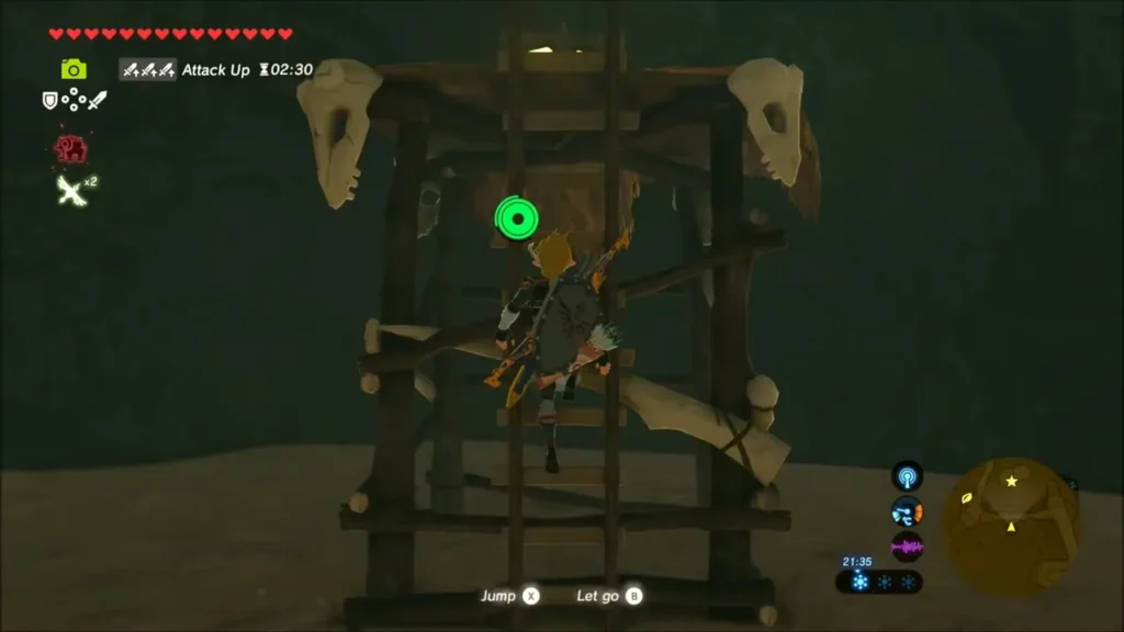 Link climbing the ladder of the tall wooden tower Link climbing the ladder of the tall wooden tower