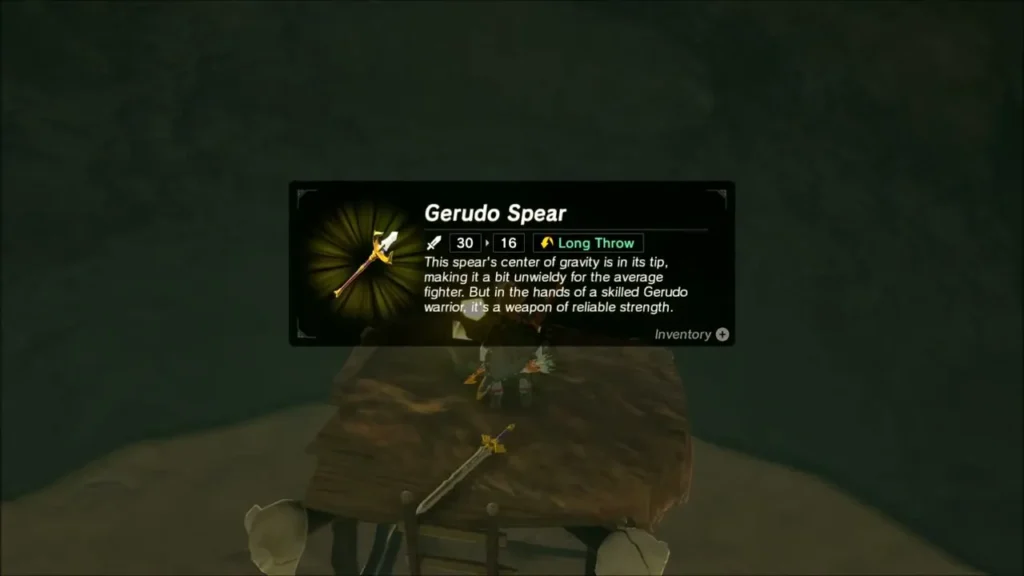 Gerudo Spear item box shown after opening the chest Gerudo Spear item box shown after opening the chest