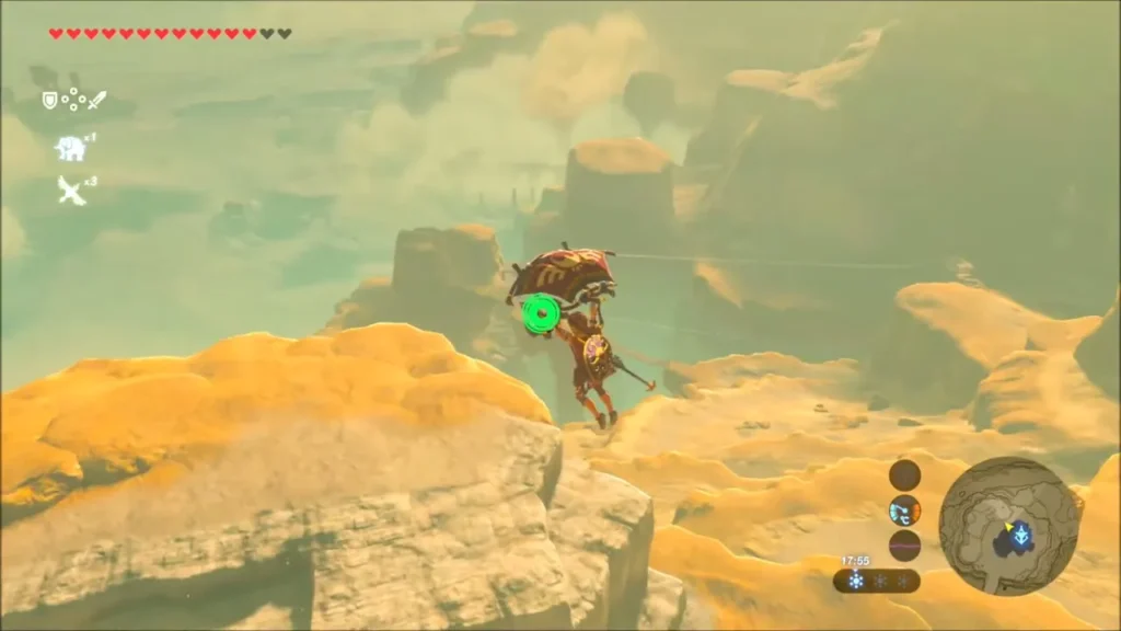 Link gliding off a sandstone ridge over the desert Link gliding off a sandstone ridge over the desert