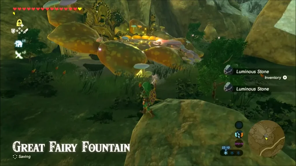 Link arriving at the Great Fairy Fountain, with luminous stones picked up Link arriving at the Great Fairy Fountain, with luminous stones picked up