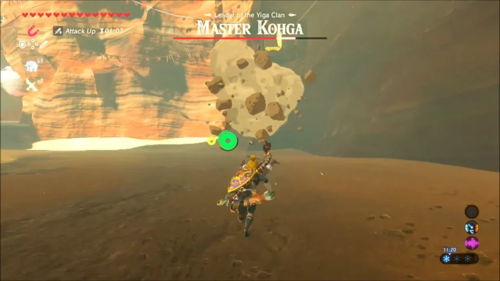 Stones falling around Link as Kohga summons in the first phase Stones falling around Link as Kohga summons in the first phase