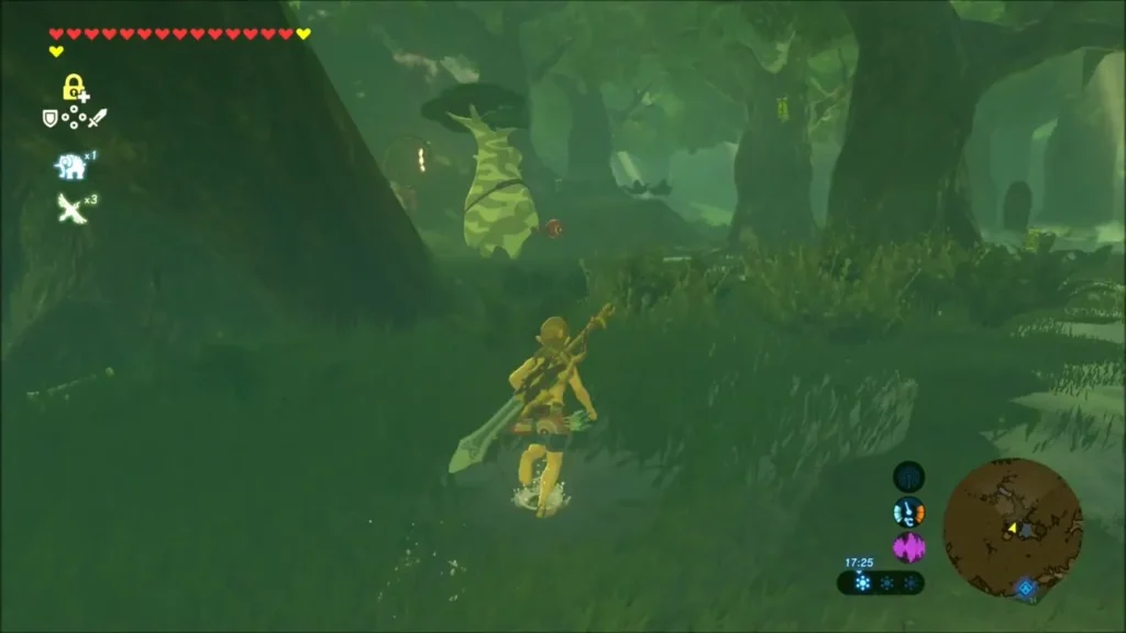 Link running through Korok Forest toward the Great Deku Tree Link running through Korok Forest toward the Great Deku Tree