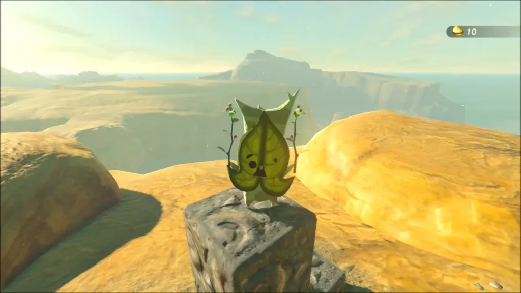 Korok appearing on top of a carved stone block Korok appearing on top of a carved stone block