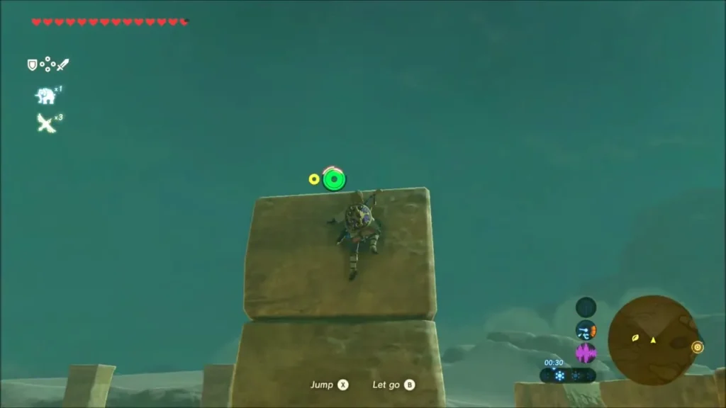 Link climbing a stone pillar among the ruined gateway Link climbing a stone pillar among the ruined gateway