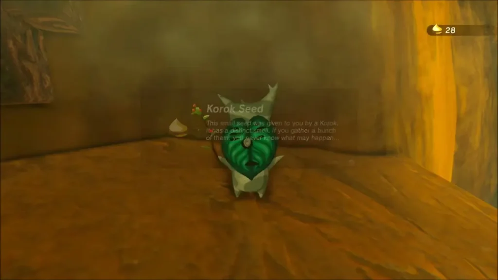 A green-leafed Korok handing over a Korok Seed A green-leafed Korok handing over a Korok Seed