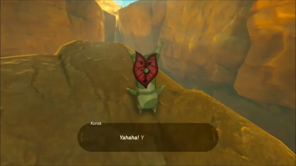 A Korok greeting Link on top of the pillar A Korok greeting Link on top of the pillar
