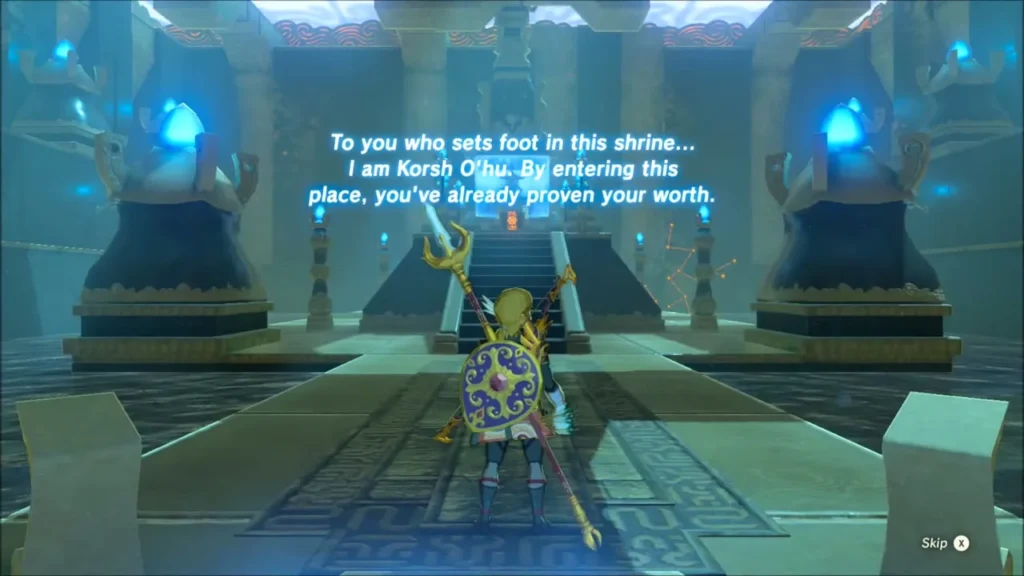 Korsh O'hu greeting Link inside the shrine chamber Korsh O'hu greeting Link inside the shrine chamber