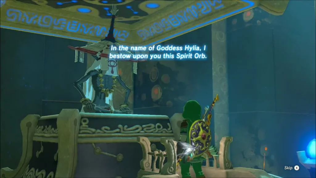 Monk Korsh O'hu offering the Spirit Orb to Link on his altar Monk Korsh O'hu offering the Spirit Orb to Link on his altar