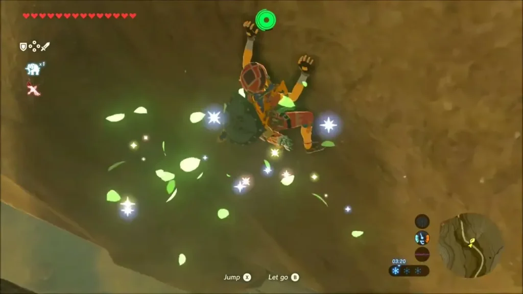 Link hanging on the wall amid green leaves and sparkles Link hanging on the wall amid green leaves and sparkles
