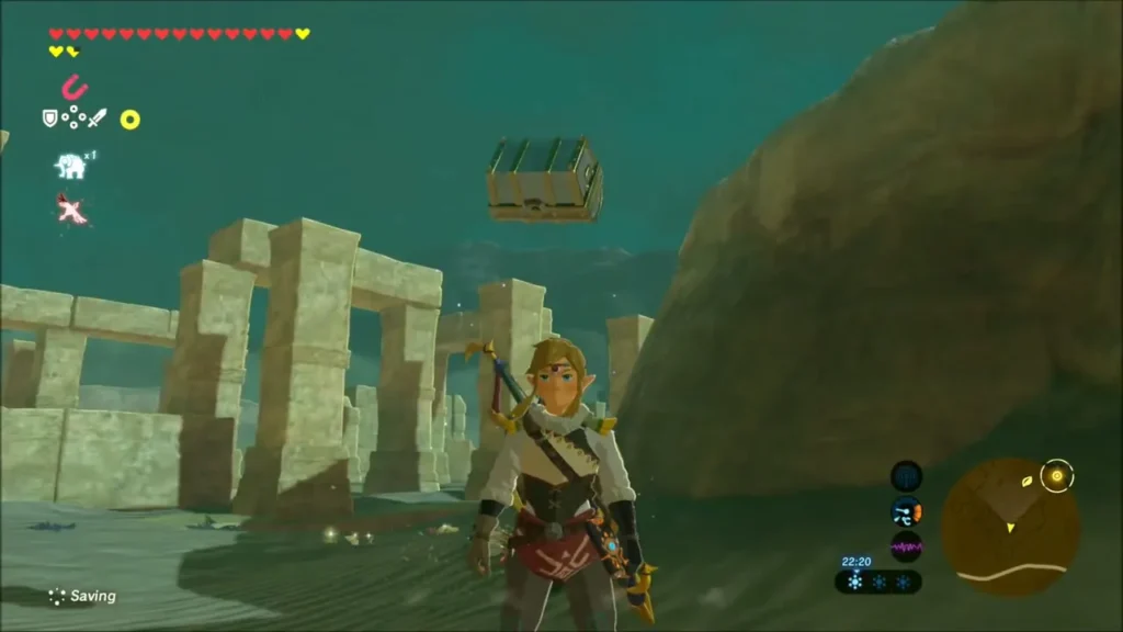 A chest lifted out of the sand with Magnesis above the ruins A chest lifted out of the sand with Magnesis above the ruins