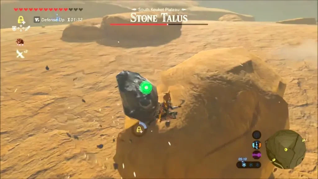 Link striking the ore deposit on the Stone Talus's back Link striking the ore deposit on the Stone Talus's back