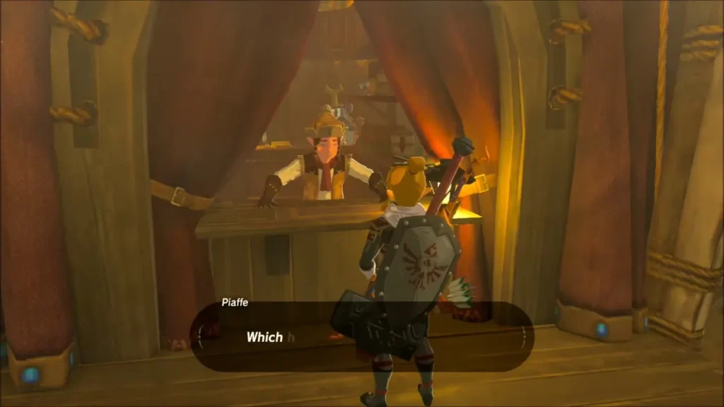 Link talking to stable keeper Piaffe at the counter to take out a horse Link talking to stable keeper Piaffe at the counter to take out a horse