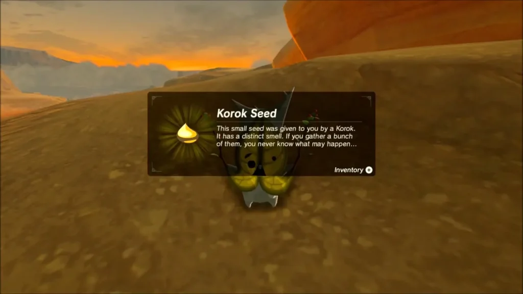 Korok Seed item box shown beside the Korok on the ledge Korok Seed item box shown beside the Korok on the ledge