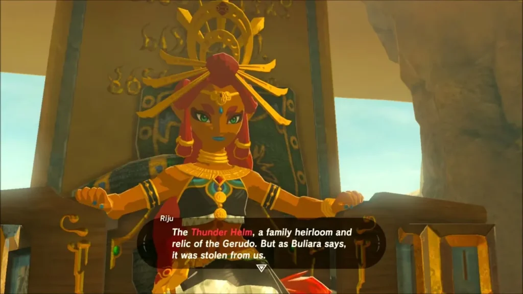 Riju telling Link the Thunder Helm relic was stolen Riju telling Link the Thunder Helm relic was stolen