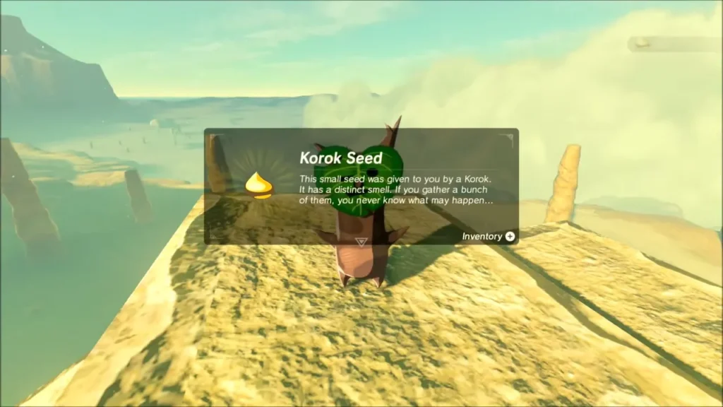 Korok Seed reward box shown over the Korok on top of the ruin Korok Seed reward box shown over the Korok on top of the ruin