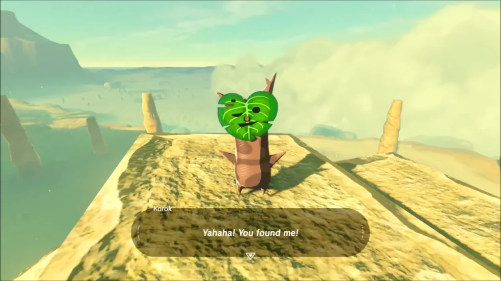 A Korok greeting Link on the ruin top with Yahaha, you found me A Korok greeting Link on the ruin top with Yahaha, you found me