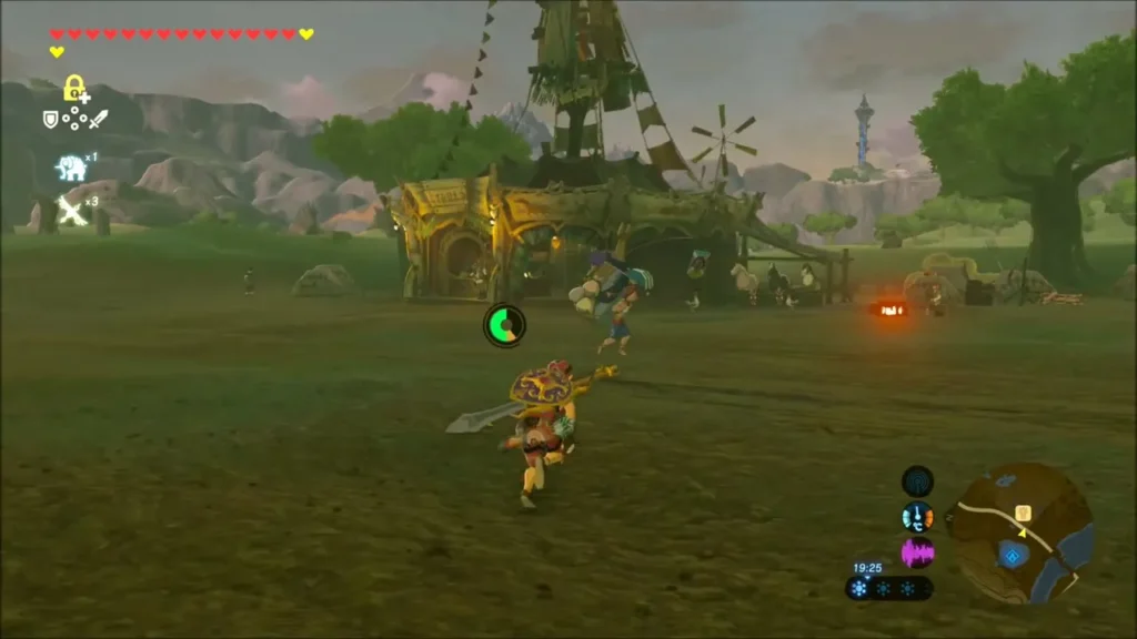 Link running across the grass toward Dueling Peaks Stable Link running across the grass toward Dueling Peaks Stable