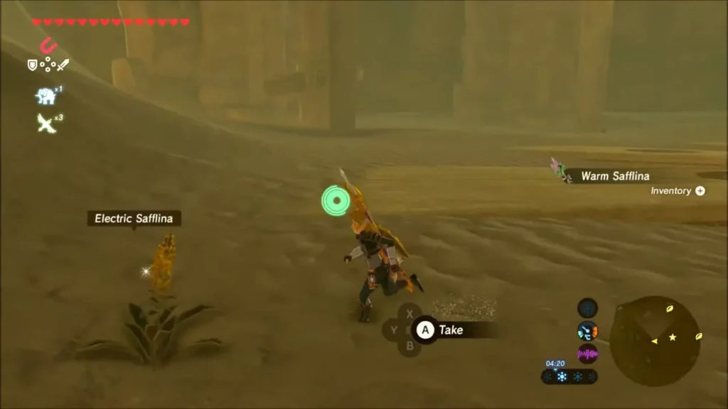 Link picking up Electric Safflina and Warm Safflina in the sand Link picking up Electric Safflina and Warm Safflina in the sand