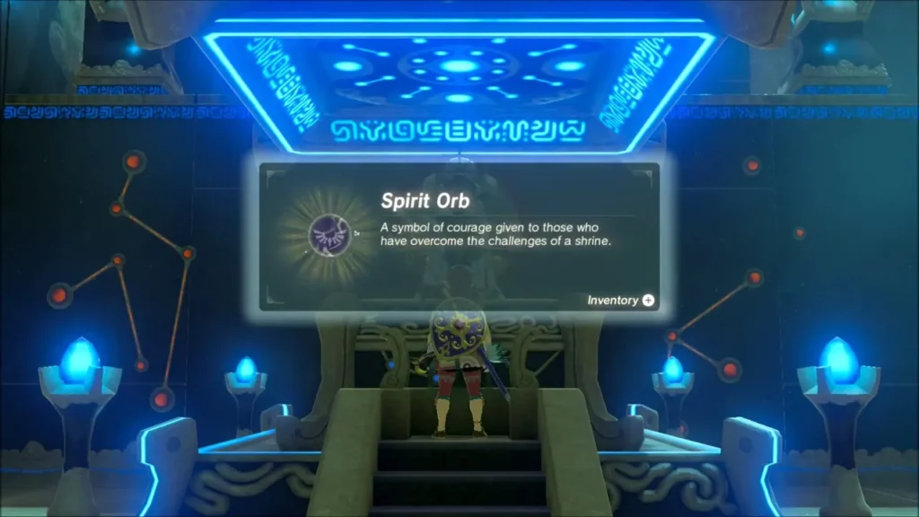 The Spirit Orb item box shown as Link stands before the shrine monk The Spirit Orb item box shown as Link stands before the shrine monk
