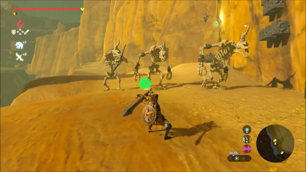 Three Stalfos facing Link on the canyon floor Three Stalfos facing Link on the canyon floor