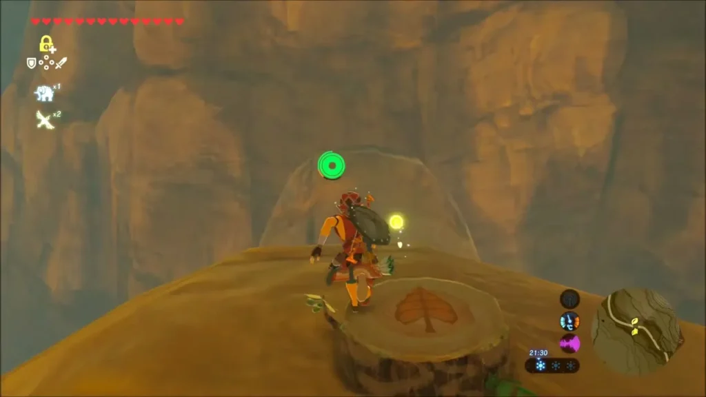Link beside a tree stump with a leaf mark on the ledge Link beside a tree stump with a leaf mark on the ledge