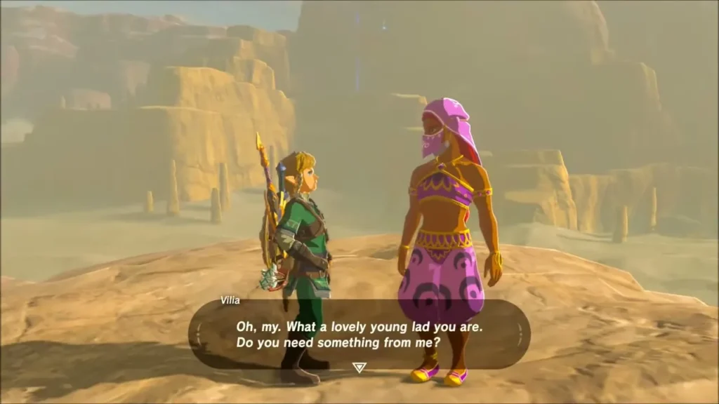 Link meeting Vilia on the rooftop ledge Link meeting Vilia on the rooftop ledge