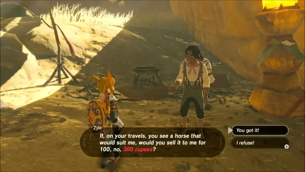 Zyle offering Link 300 rupees for a suitable horse Zyle offering Link 300 rupees for a suitable horse