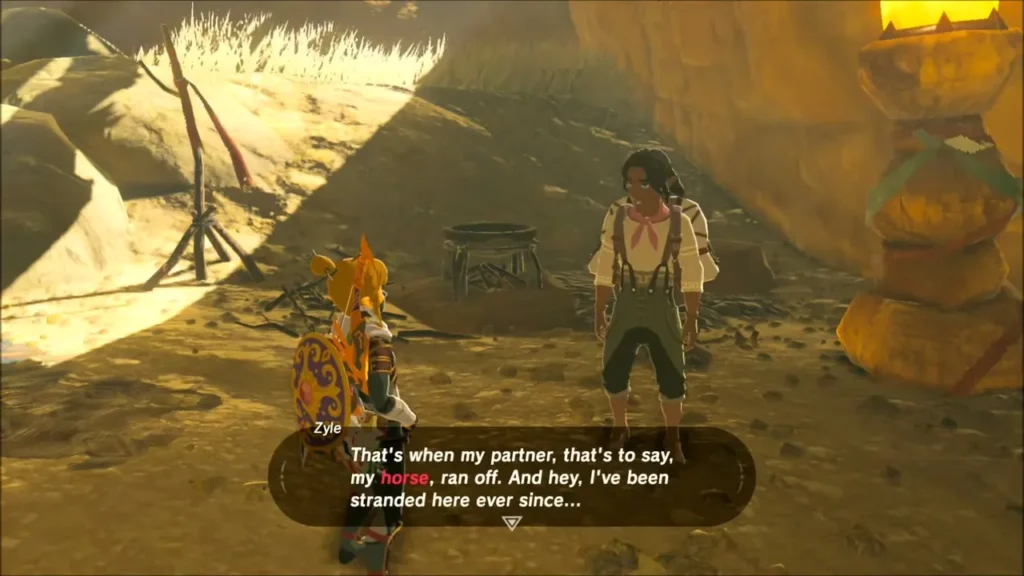 Zyle telling Link his horse ran off and left him stranded Zyle telling Link his horse ran off and left him stranded