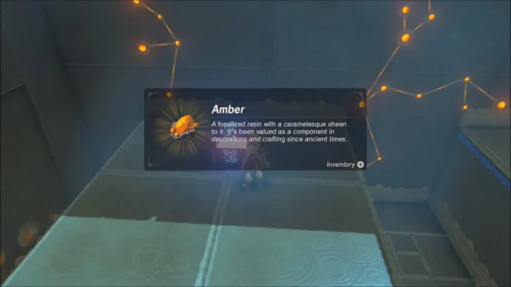 Link picking up an Amber from the chest in the shrine Link picking up an Amber from the chest in the shrine