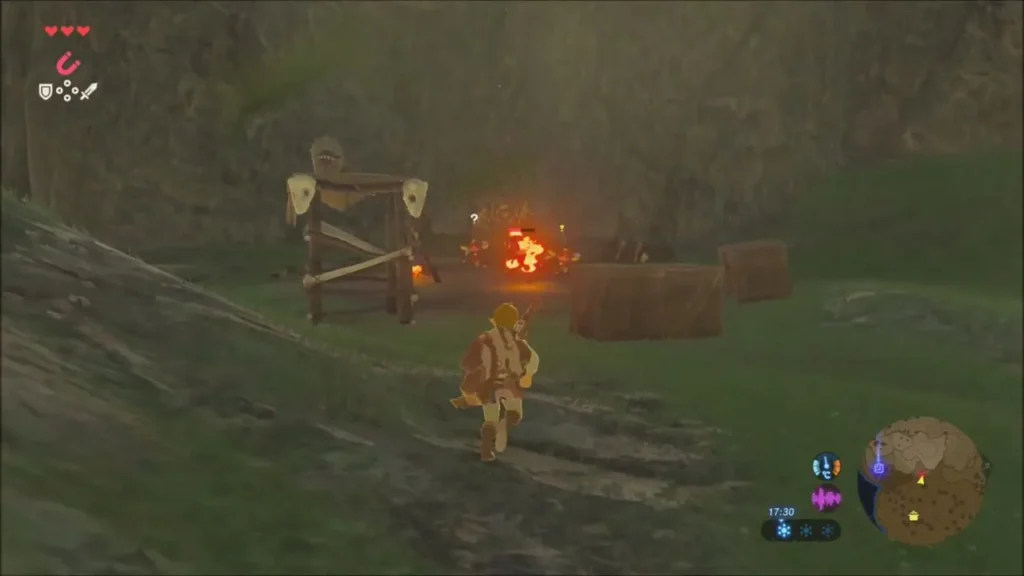 Bokoblin camp burning as Link approaches Bokoblin camp burning as Link approaches