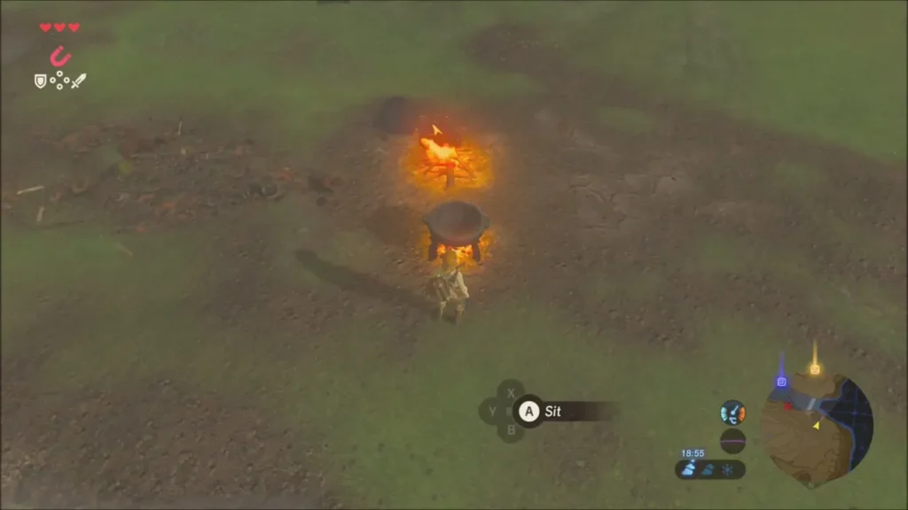 Link at a campfire with a cooking pot near the snow line Link at a campfire with a cooking pot near the snow line