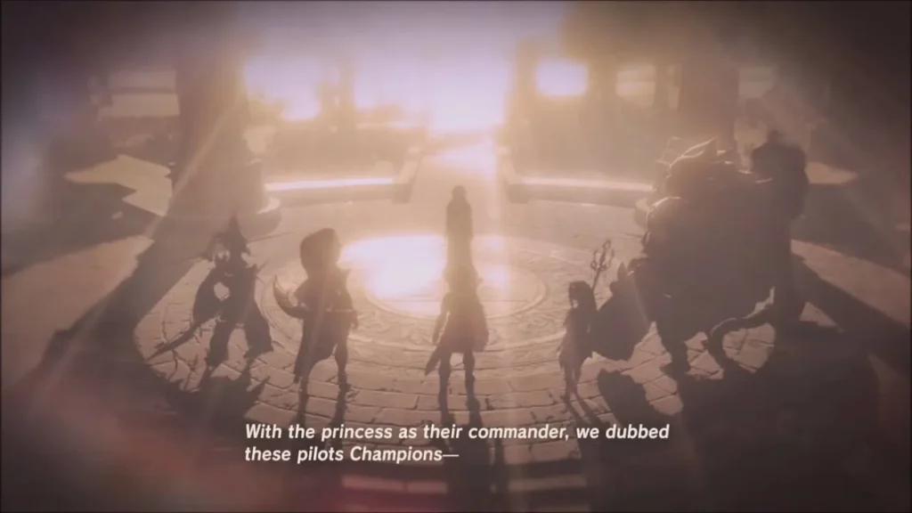 Silhouettes of the princess and the four Champions in a memory of the Great Calamity Silhouettes of the princess and the four Champions in a memory of the Great Calamity
