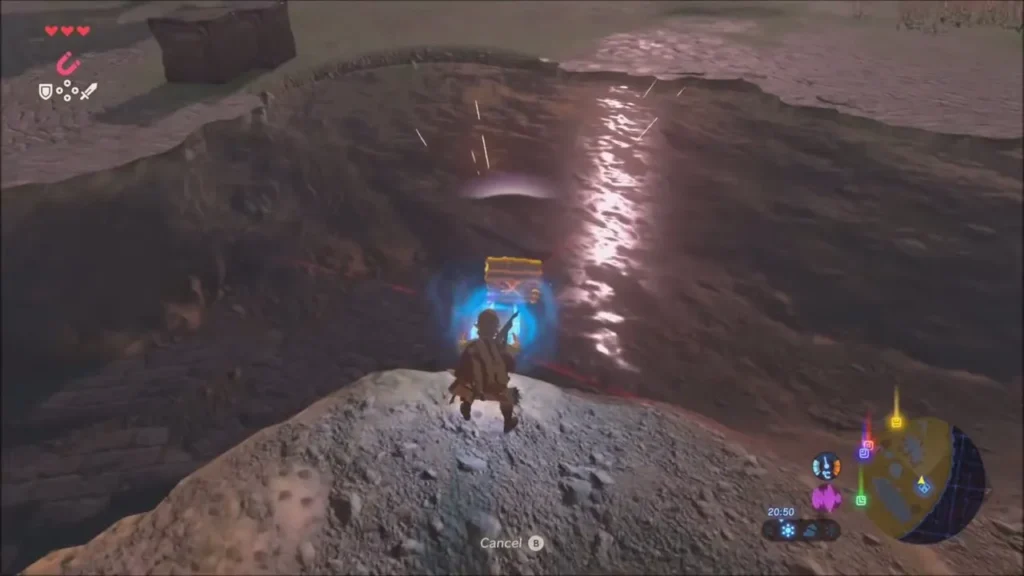 A chest pulled onto the bank, glowing with Magnesis A chest pulled onto the bank, glowing with Magnesis