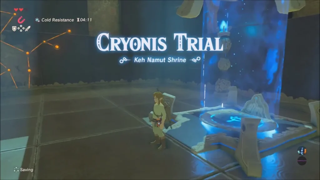 Cryonis Trial title card for Keh Namut Shrine beside the pedestal Cryonis Trial title card for Keh Namut Shrine beside the pedestal
