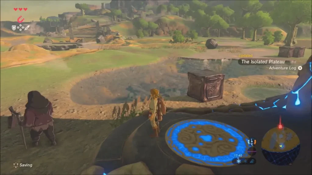 The Isolated Plateau quest update appearing as Link stands by the Old Man The Isolated Plateau quest update appearing as Link stands by the Old Man