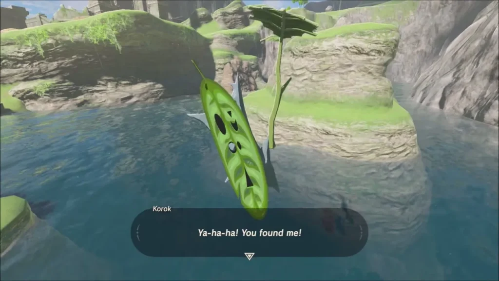 Korok by the pillar saying you found me Korok by the pillar saying you found me