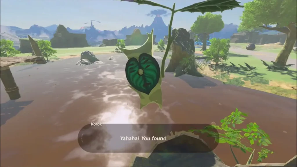 A Korok beside the stump saying Yahaha! You found me A Korok beside the stump saying Yahaha! You found me