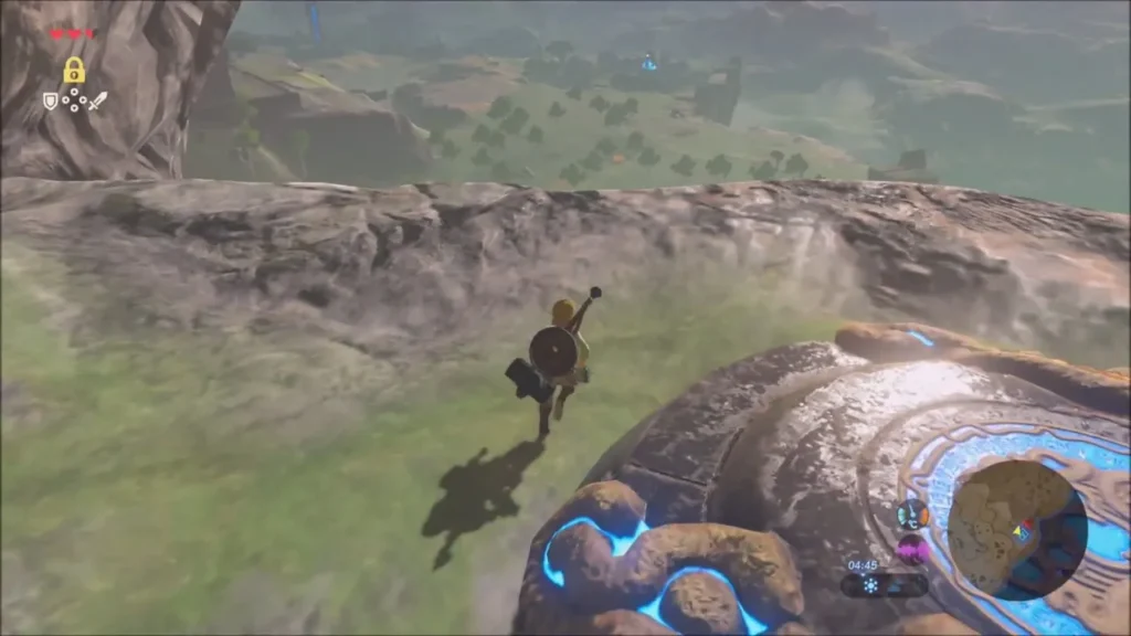 Link walking away from Oman Au Shrine toward the plateau edge Link walking away from Oman Au Shrine toward the plateau edge