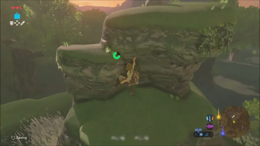 Link scaling the last ledge below the hilltop Link scaling the last ledge below the hilltop