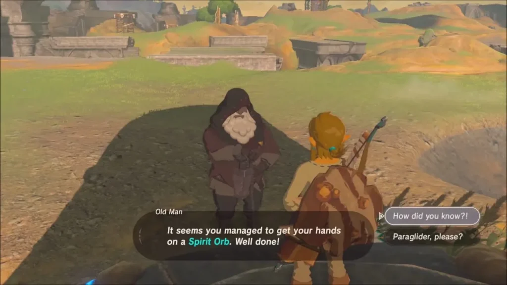 The Old Man congratulating Link on the Spirit Orb outside the shrine The Old Man congratulating Link on the Spirit Orb outside the shrine