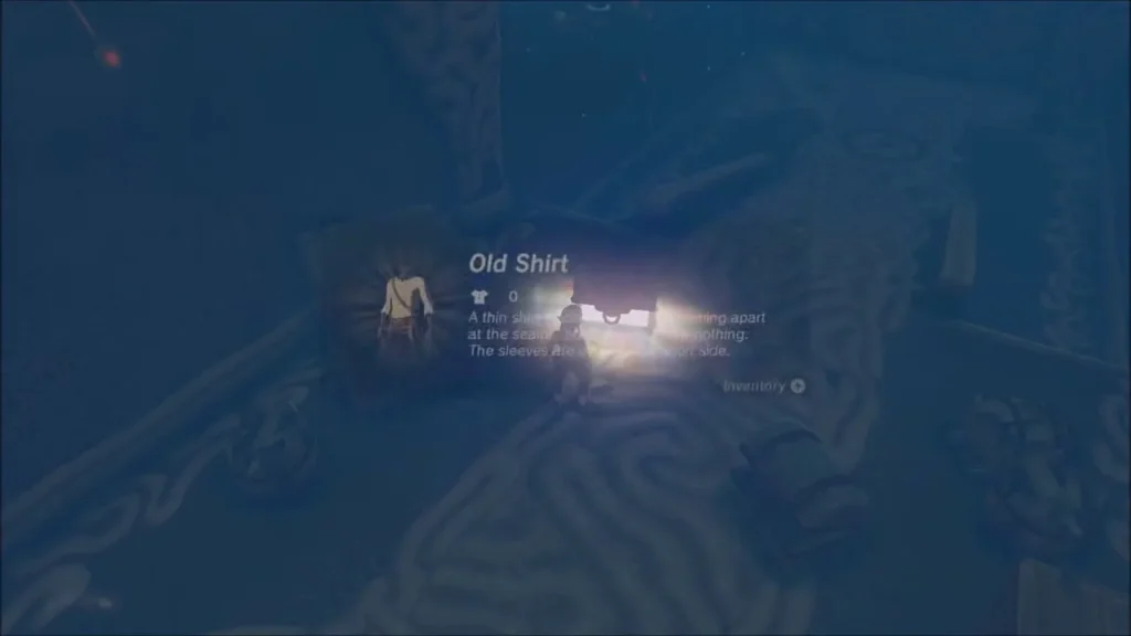 Item box for the Old Shirt as the second chest glows open Item box for the Old Shirt as the second chest glows open
