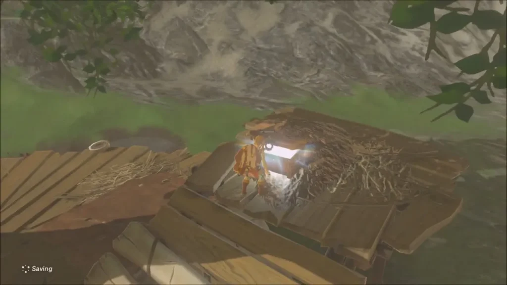 Link opening the chest on the treehouse platform Link opening the chest on the treehouse platform