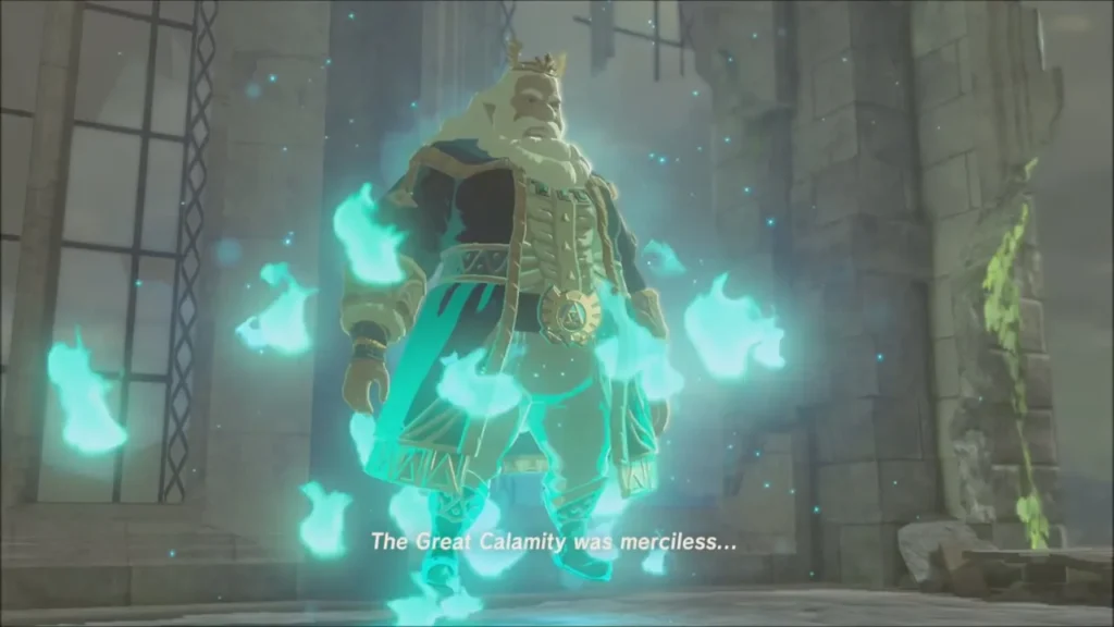 King Rhoam's glowing spirit standing in the temple window as he begins his story King Rhoam's glowing spirit standing in the temple window as he begins his story