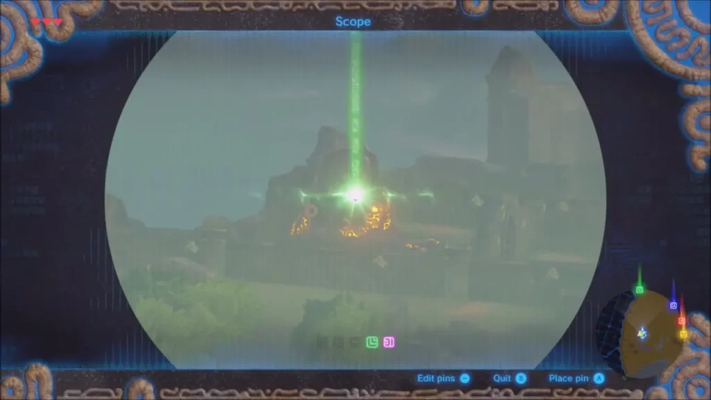 The Scope view with a green marker over a distant ruin The Scope view with a green marker over a distant ruin