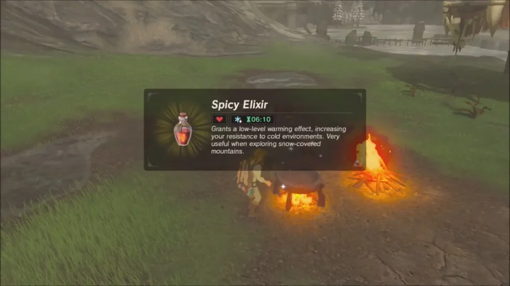Spicy Elixir name box over the campfire pot, granting cold resistance Spicy Elixir name box over the campfire pot, granting cold resistance