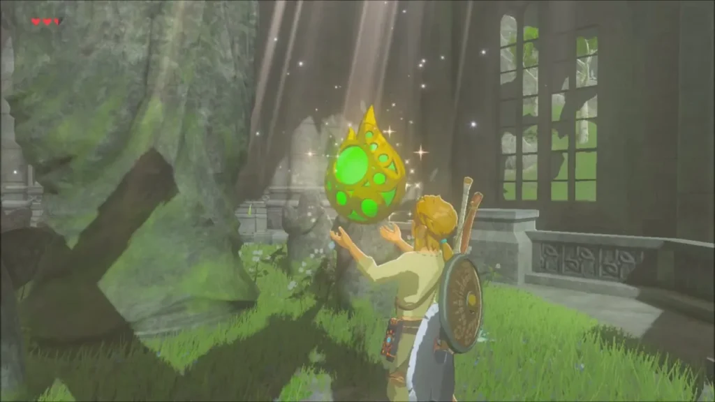 Link raising the glowing green Stamina Vessel Link raising the glowing green Stamina Vessel